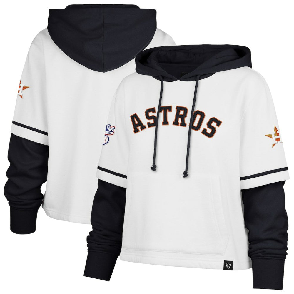 Houston Astros Women's Trifecta Shortstop Cropped Pullover Hoodie - White | 47 brand