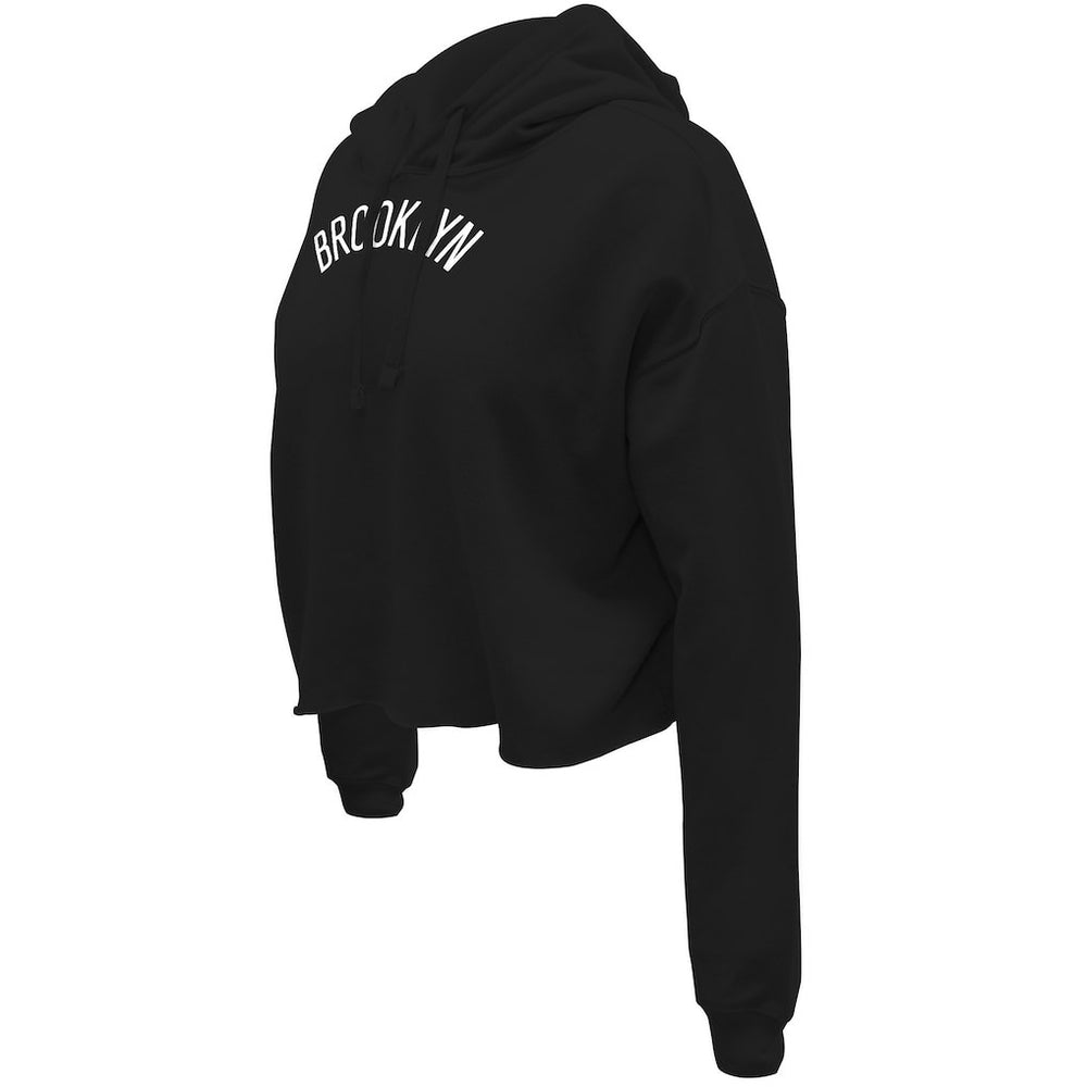 Brooklyn Nets Stadium Essentials Women's Origins Script Cropped Pullover Hoodie - Black for sale