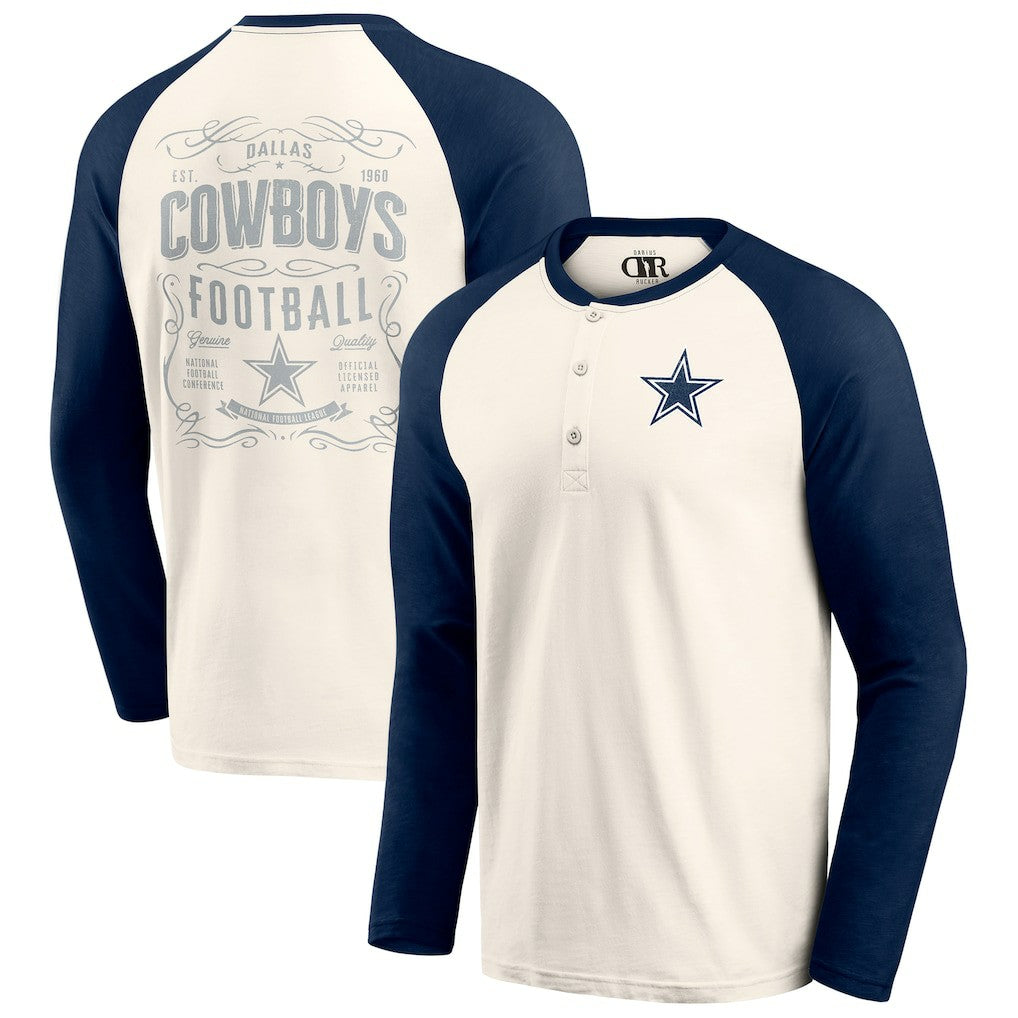 Dallas Cowboys Darius Rucker Collection Raglan Henley Long Sleeve T-Shirt - White/Navy on sale