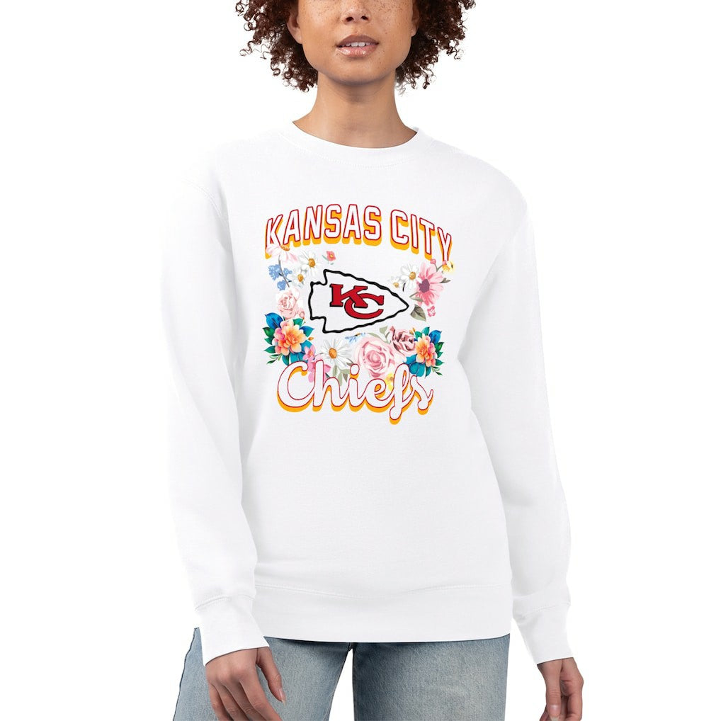 Kansas City Chiefs G-III 4Her by Carl Banks Women's Flower Logo Graphic Fleece Pullover Sweatshirt - White for sale