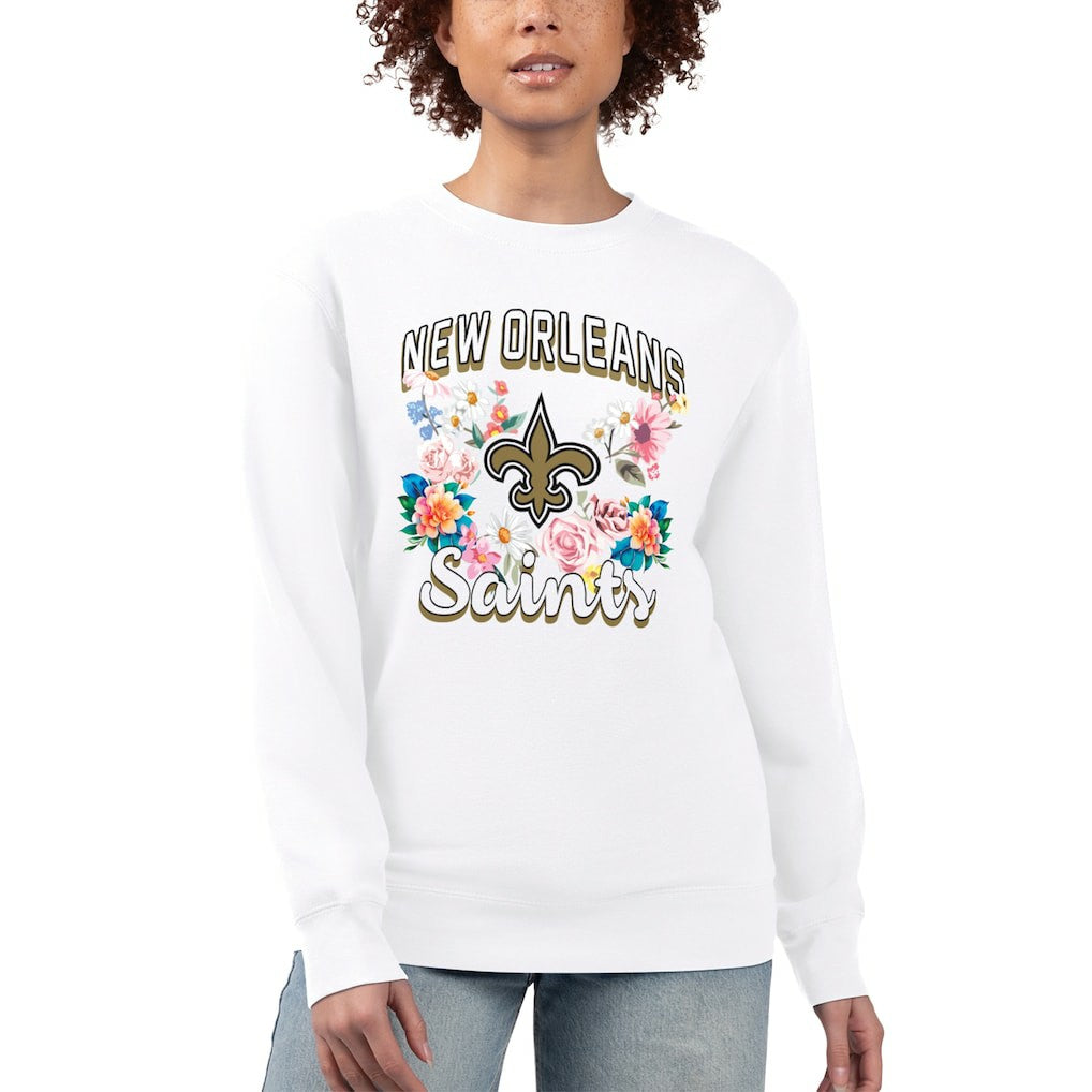New Orleans Saints G-III 4Her by Carl Banks Women's Flower Logo Graphic Fleece Pullover Sweatshirt - White outlet
