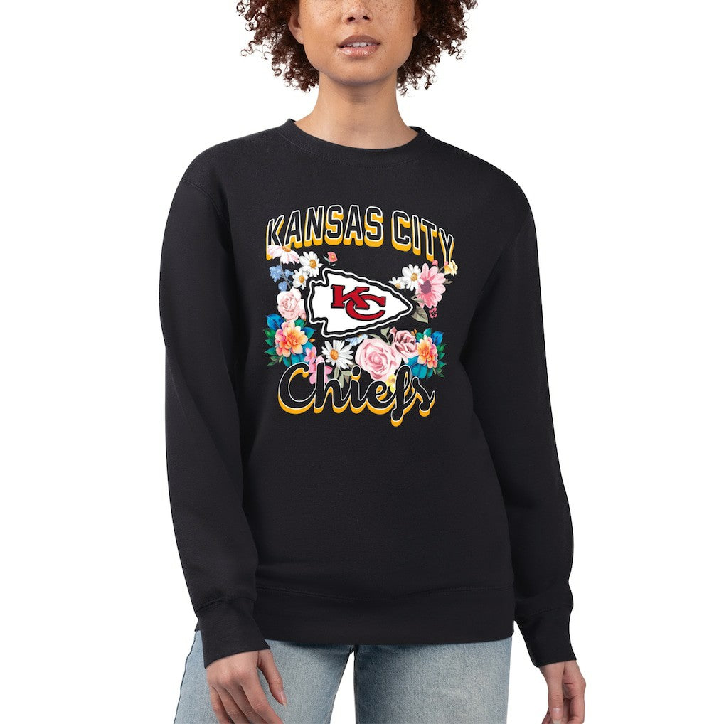 Kansas City Chiefs G-III 4Her by Carl Banks Women's Flower Logo Graphic Fleece Pullover Sweatshirt - Black cheap