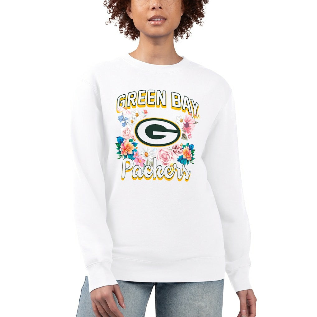 Green Bay Packers G-III 4Her by Carl Banks Women's Flower Logo Graphic Fleece Pullover Sweatshirt - White for sale