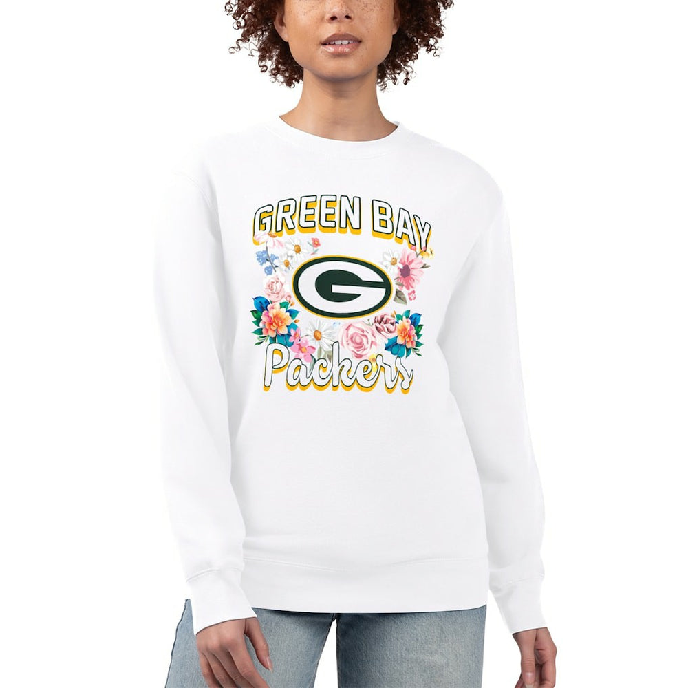 Green Bay Packers G-III 4Her by Carl Banks Women's Flower Logo Graphic Fleece Pullover Sweatshirt - White for sale