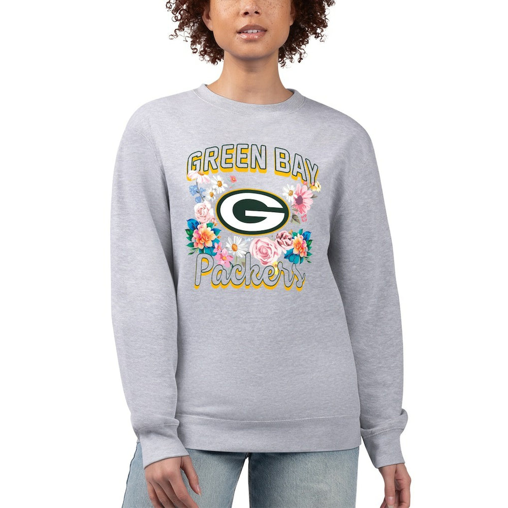 Green Bay Packers G-III 4Her by Carl Banks Women's Flower Logo Graphic Fleece Pullover Sweatshirt - Heather Gray sale