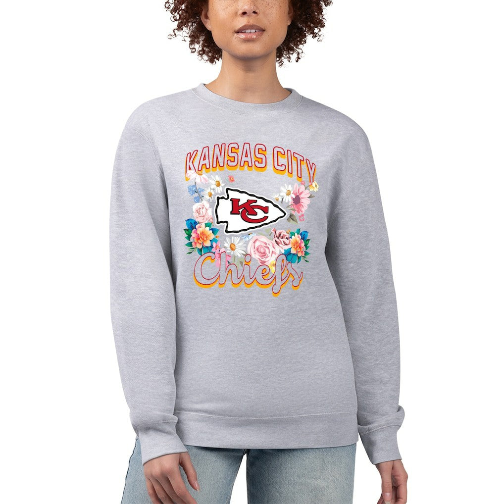 Kansas City Chiefs G-III 4Her by Carl Banks Women's Flower Logo Graphic Fleece Pullover Sweatshirt - Heather Gray discount