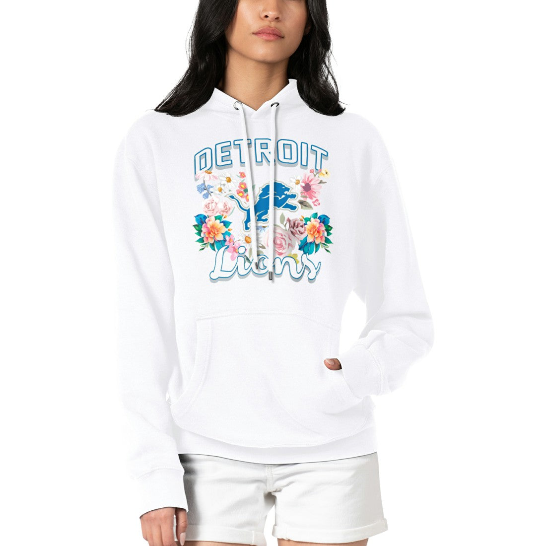 Detroit Lions G-III 4Her by Carl Banks Women's Flowers Team Logo Graphic Fleece Pullover Hoodie - White outlet
