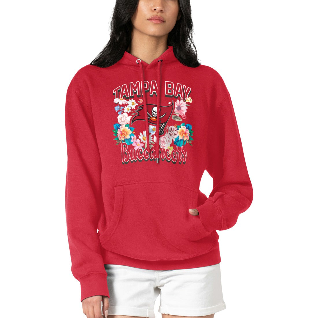 Tampa Bay Buccaneers G-III 4Her by Carl Banks Women's Flowers Team Logo Graphic Fleece Pullover Hoodie - Red on sale