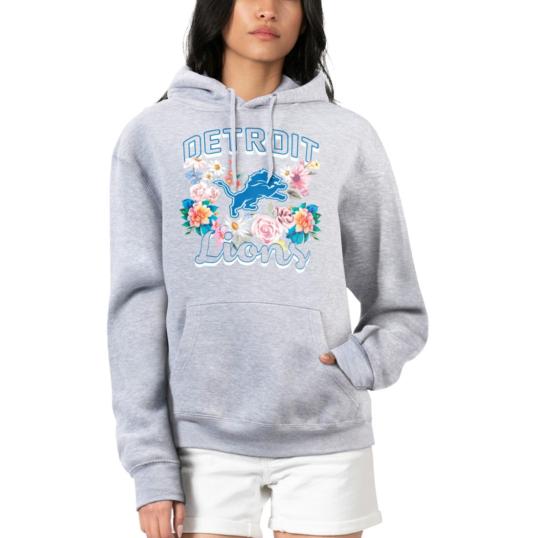 Detroit Lions G-III 4Her by Carl Banks Women's Flowers Team Logo Graphic Fleece Pullover Hoodie - Heather Gray on sale