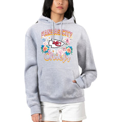 Kansas City Chiefs G-III 4Her by Carl Banks Women's Flowers Team Logo Graphic Fleece Pullover Hoodie - Heather Gray cheap
