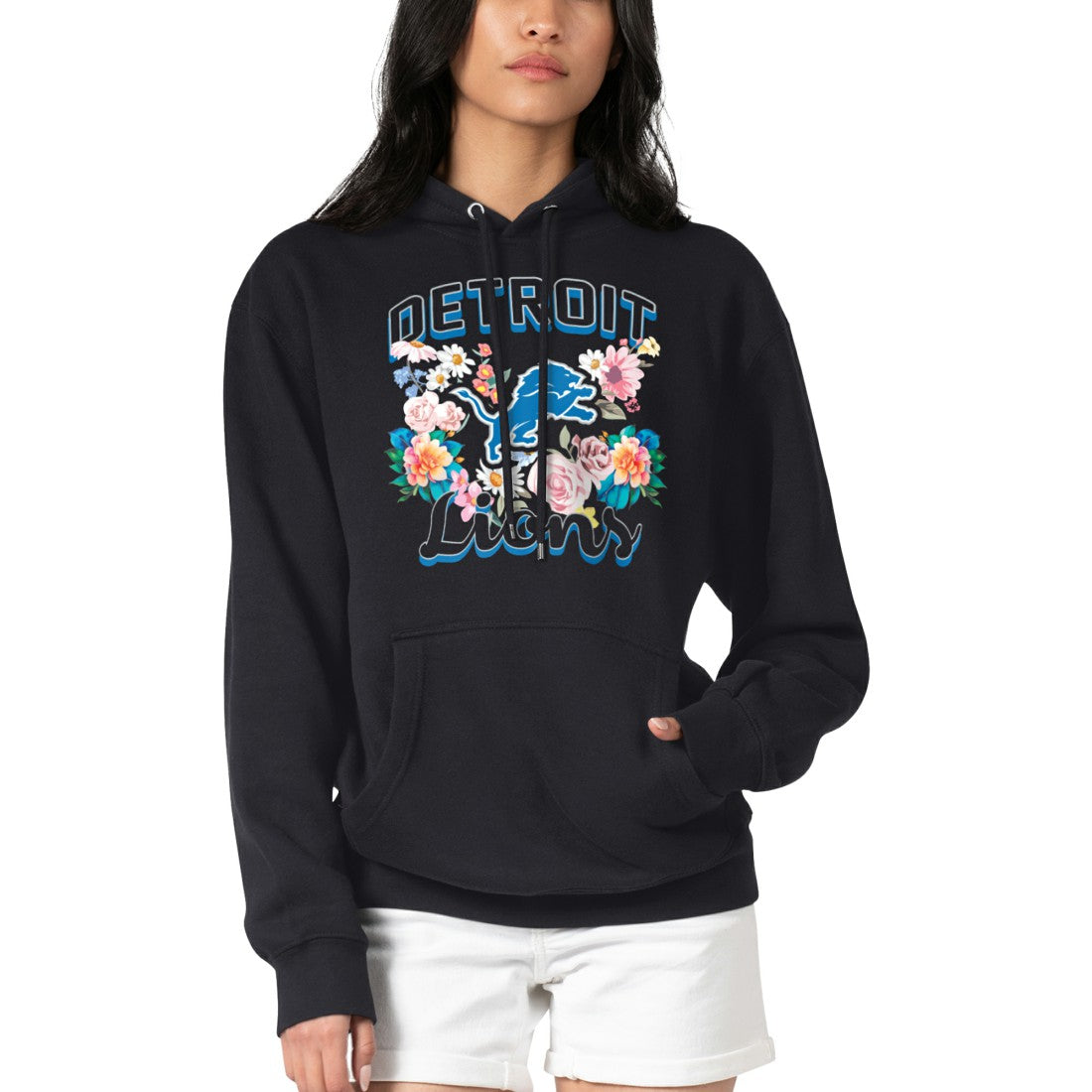 Detroit Lions G-III 4Her by Carl Banks Women's Flowers Team Logo Graphic Fleece Pullover Hoodie - Black outlet