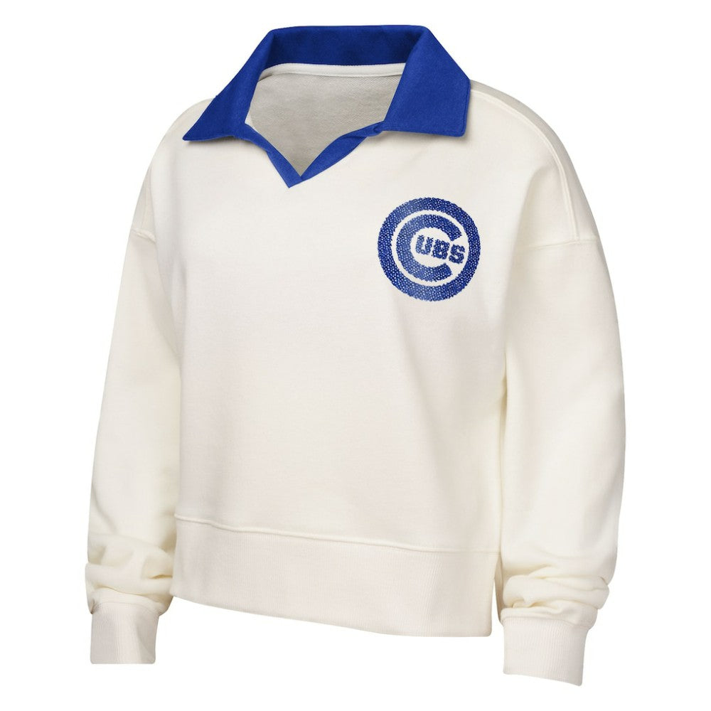 Chicago Cubs Girls Youth Ballpark Hit Collared V-Neck Pullover Sweatshirt - White