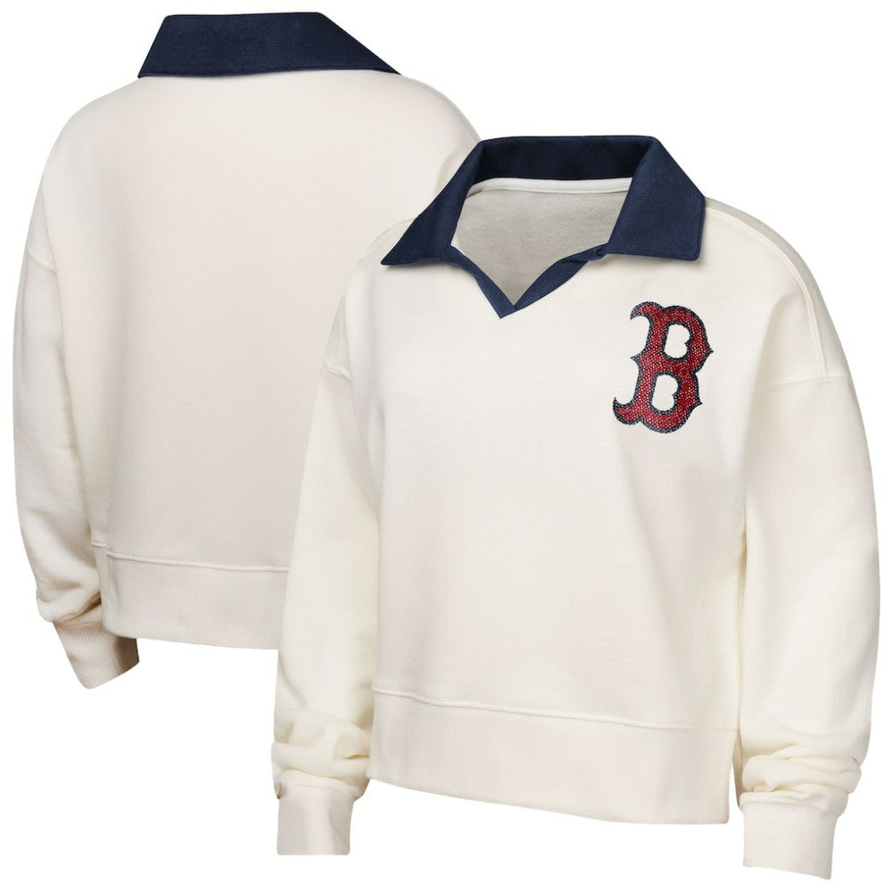 Boston Red Sox Girls Youth Ballpark Hit Collared V-Neck Pullover Sweatshirt - White