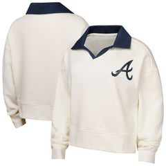Atlanta Braves Girls Youth Ballpark Hit Collared V-Neck Pullover Sweatshirt - White