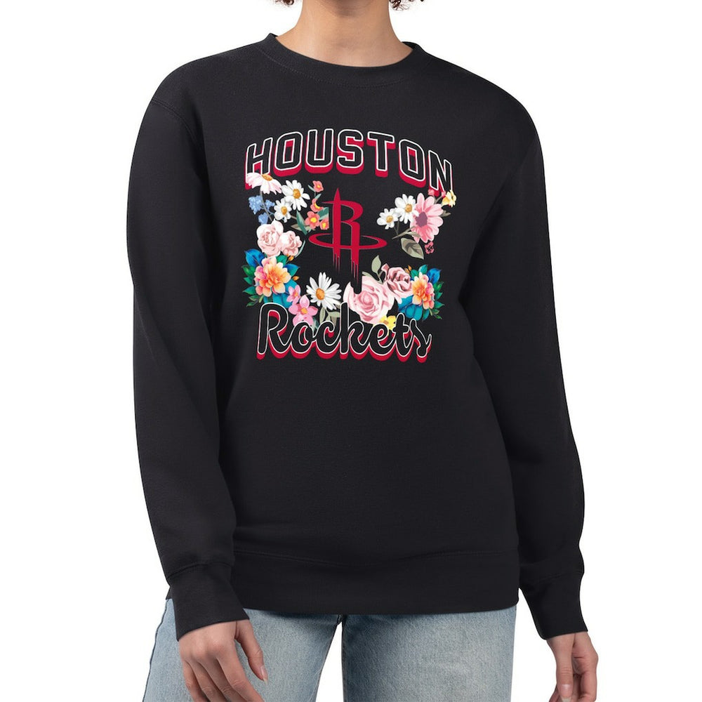 Houston Rockets G-III 4Her by Carl Banks Women's Flowers Team Logo Graphic Fleece Crewneck Pullover Sweatshirt sale - Black discount