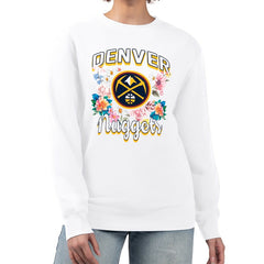 Denver Nuggets G-III 4Her by Carl Banks Women's Flowers Team Logo Graphic Fleece Crewneck Pullover Sweatshirt sale - White online