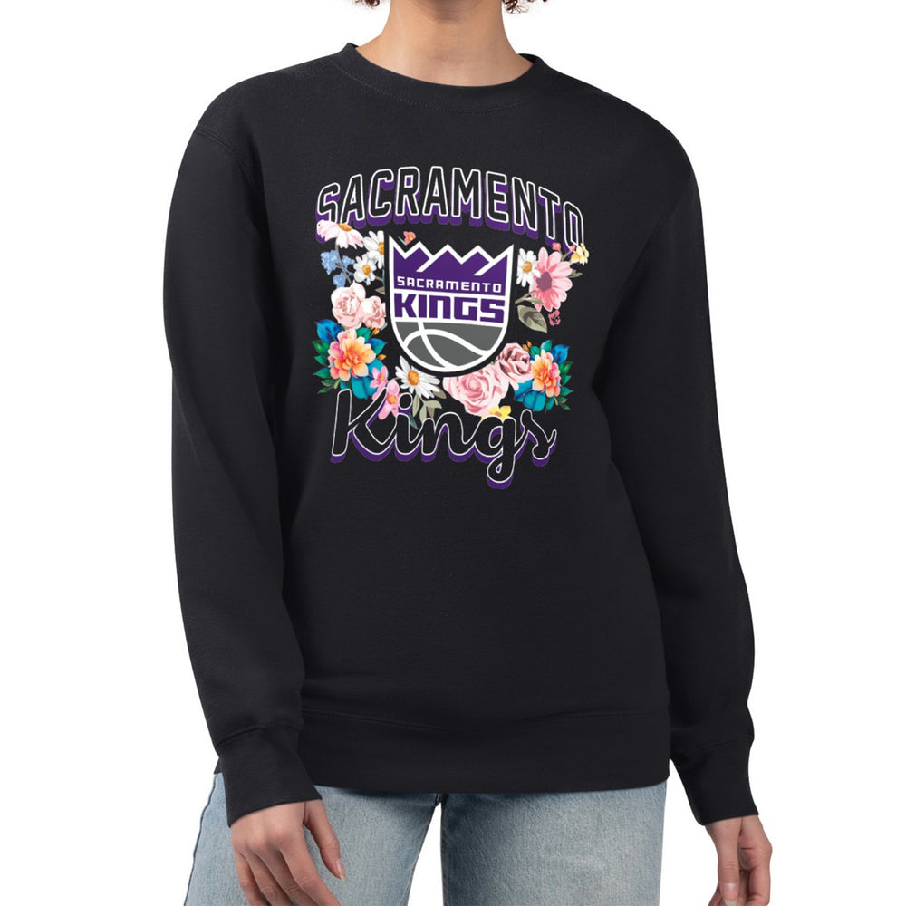 Sacramento Kings G-III 4Her by Carl Banks Women's Flowers Team Logo Graphic Fleece Crewneck Pullover Sweatshirt - Black on sale