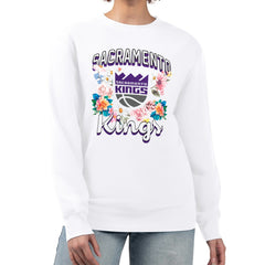 Sacramento Kings G-III 4Her by Carl Banks Women's Flowers Team Logo Graphic Fleece Crewneck Pullover Sweatshirt - White shop