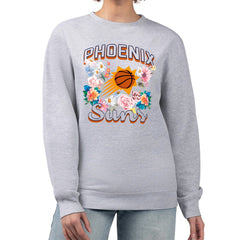 Phoenix Suns G-III 4Her by Carl Banks Women's Flowers Team Logo Graphic Fleece Crewneck Pullover Sweatshirt - Heather Gray discount