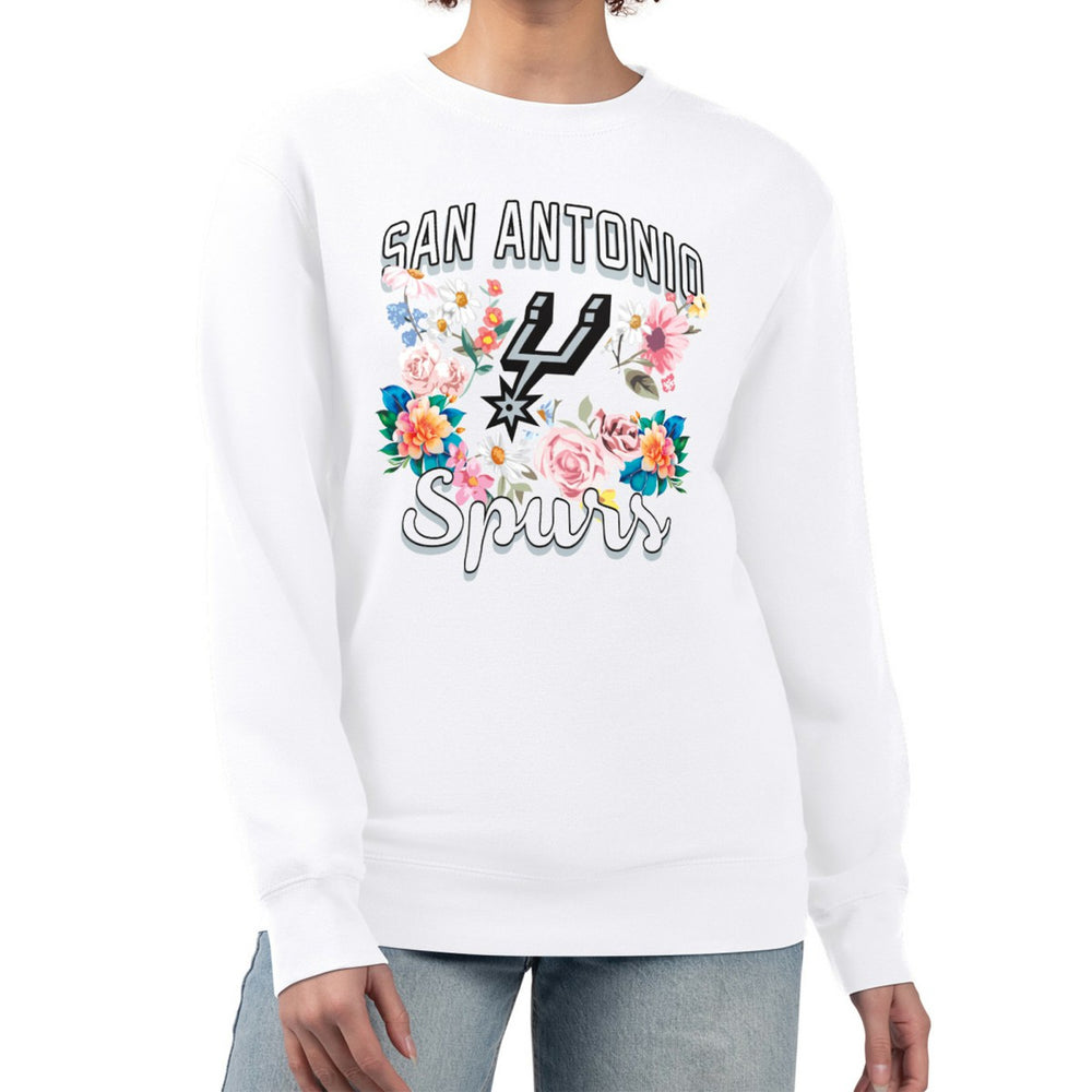 San Antonio Spurs G-III 4Her by Carl Banks Women's Flowers Team Logo Graphic Fleece Crewneck Pullover Sweatshirt - White outlet