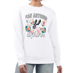 San Antonio Spurs G-III 4Her by Carl Banks Women's Flowers Team Logo Graphic Fleece Crewneck Pullover Sweatshirt - White outlet