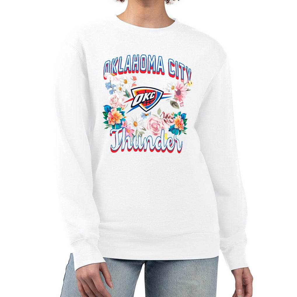 Oklahoma City Thunder G-III 4Her by Carl Banks Women's Flowers Team Logo Graphic Fleece Crewneck Pullover Sweatshirt - White for sale