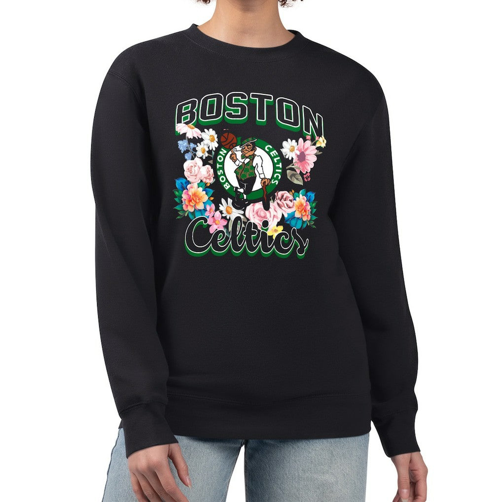 Boston Celtics G-III 4Her by Carl Banks Women's Flowers Team Logo Graphic Fleece Crewneck Pullover Sweatshirt - Black outlet