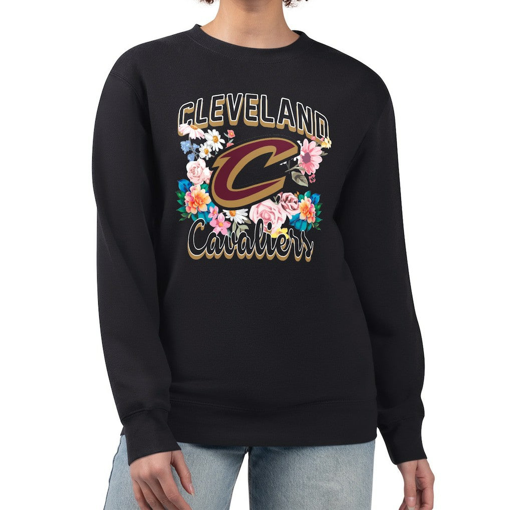 Cleveland Cavaliers G-III 4Her by Carl Banks Women's Flowers Team Logo Graphic Fleece Crewneck Pullover Sweatshirt sale - Black outlet