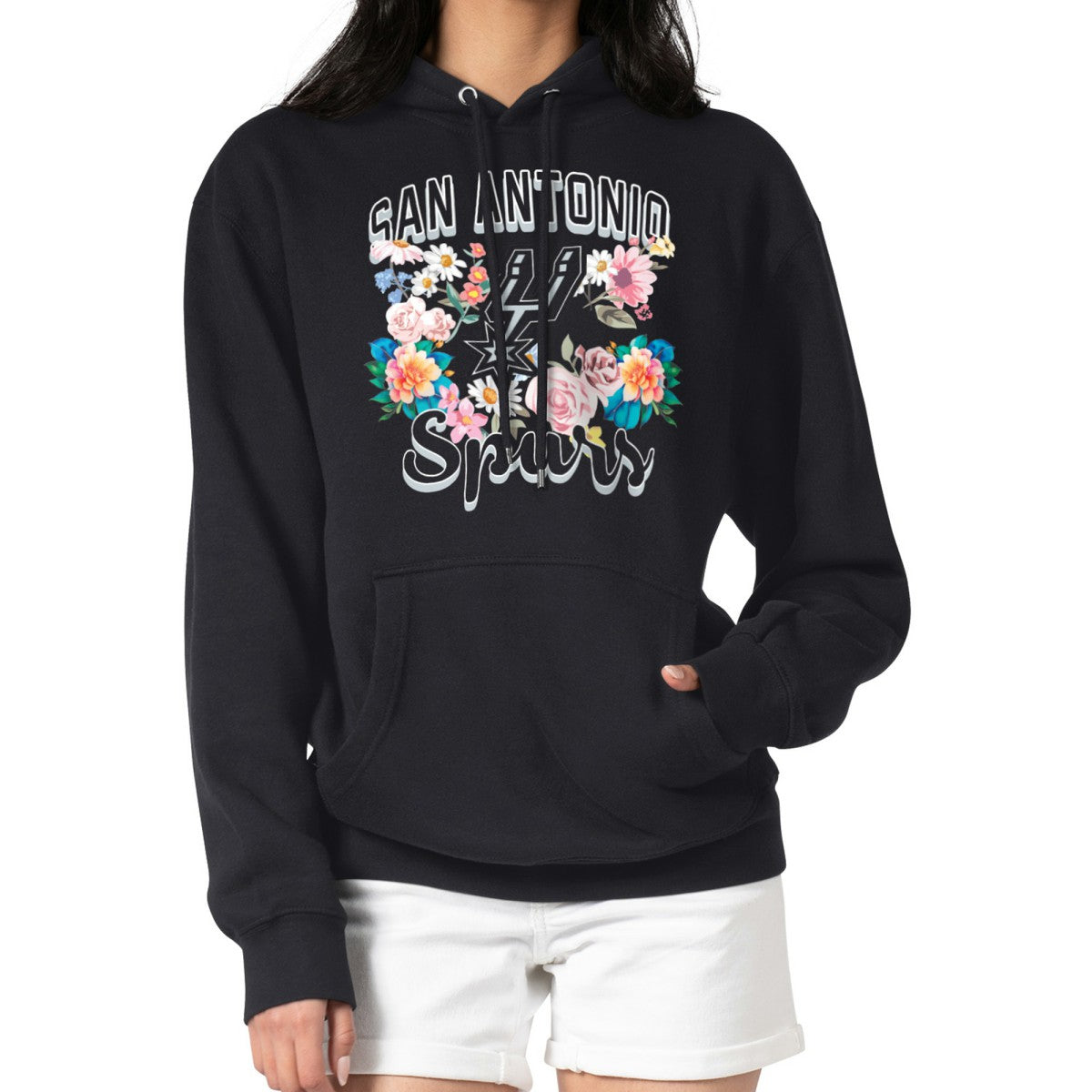 San Antonio Spurs G-III 4Her by Carl Banks Women's Flowers Team Logo Graphic Fleece Pullover Hoodie - Black online