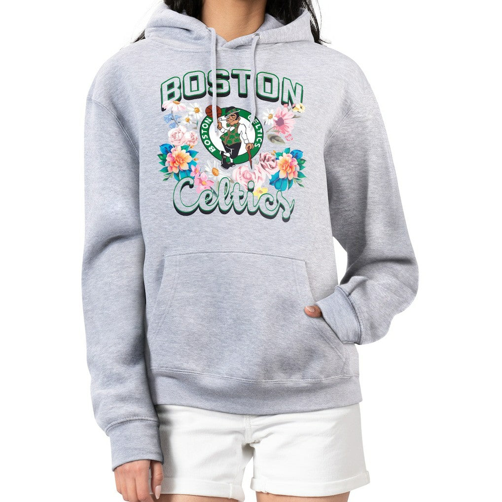 Boston Celtics G-III 4Her by Carl Banks Women's Flowers Team Logo Graphic Fleece Pullover Hoodie - Heather Gray online