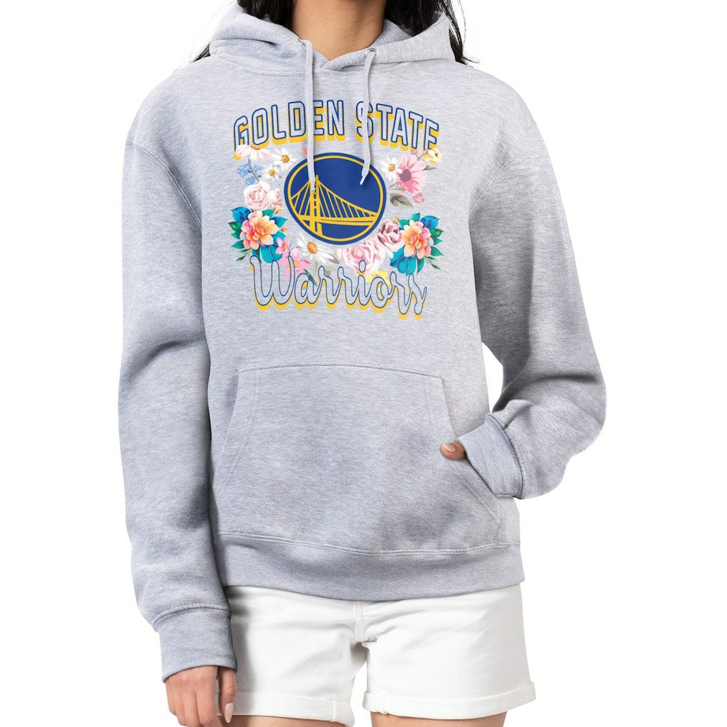 Golden State Warriors G-III 4Her by Carl Banks Women's Flowers Team Logo Graphic Fleece Pullover Hoodie sale - Heather Gray on sale
