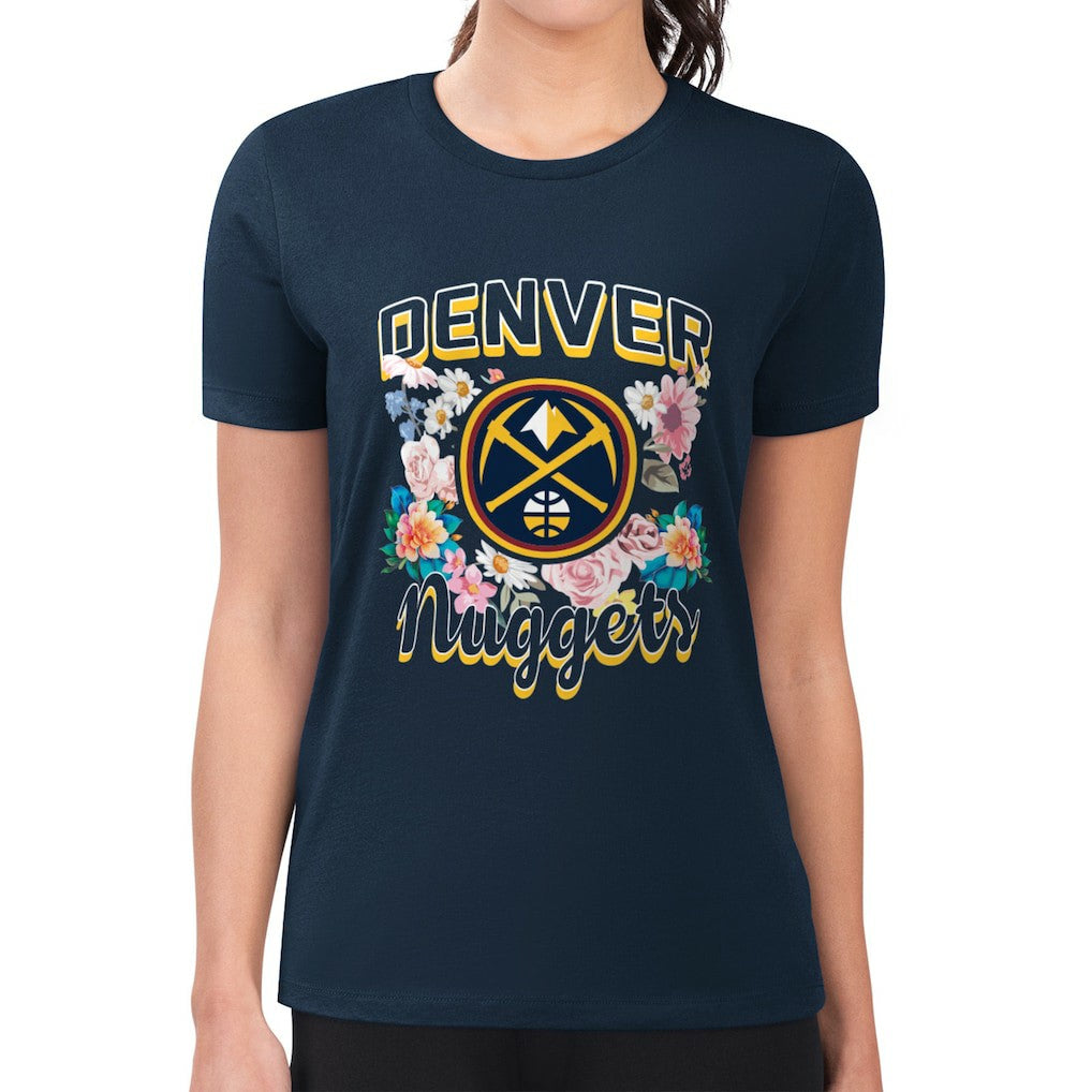 Denver Nuggets G-III 4Her by Carl Banks Women's Super-Slim Fit Lightweight Flowers Team Logo Graphic T-Shirt sale - Navy on sale