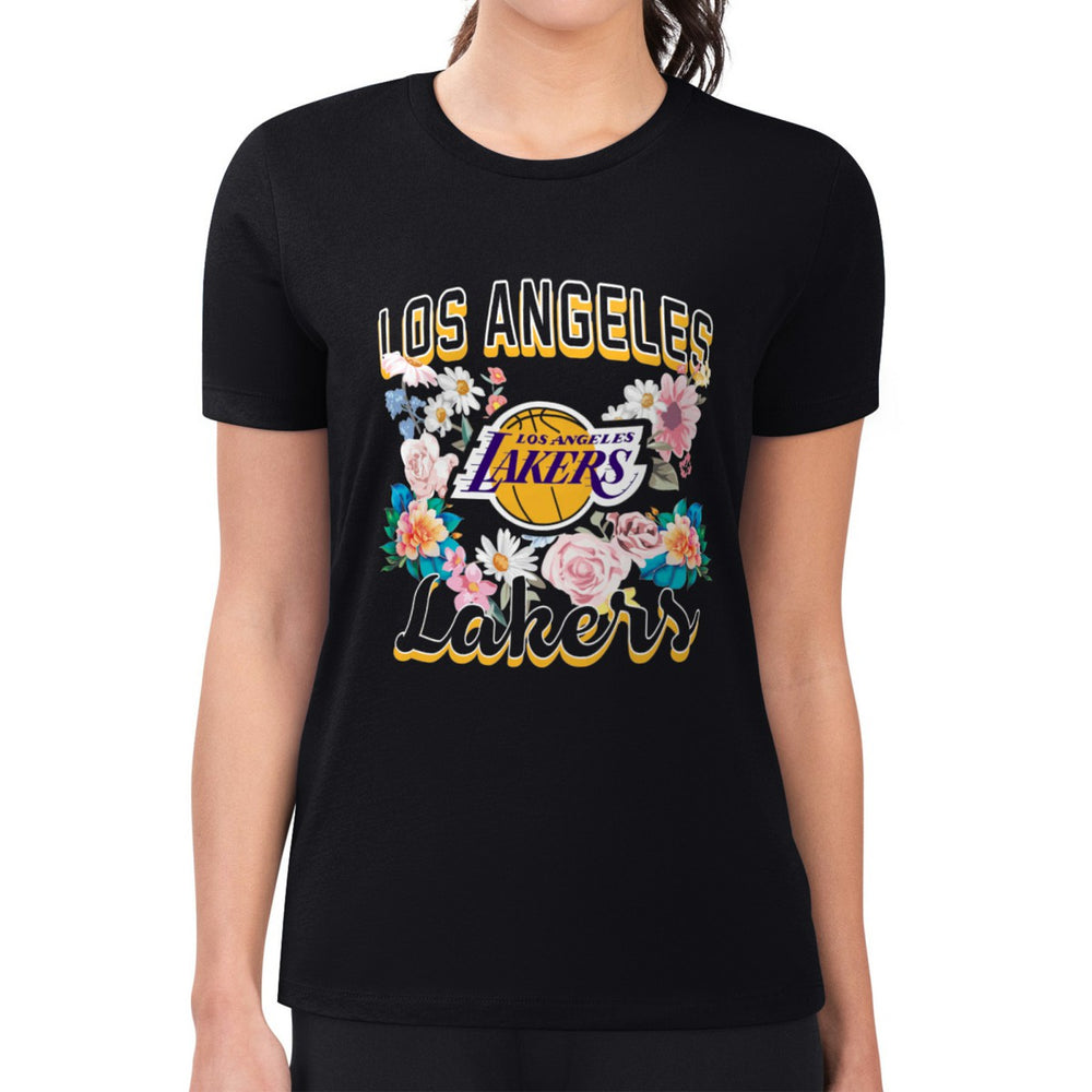 Los Angeles Lakers G-III 4Her by Carl Banks Women's Super-Slim Fit Lightweight Flowers Team Logo Graphic T-Shirt - Black online