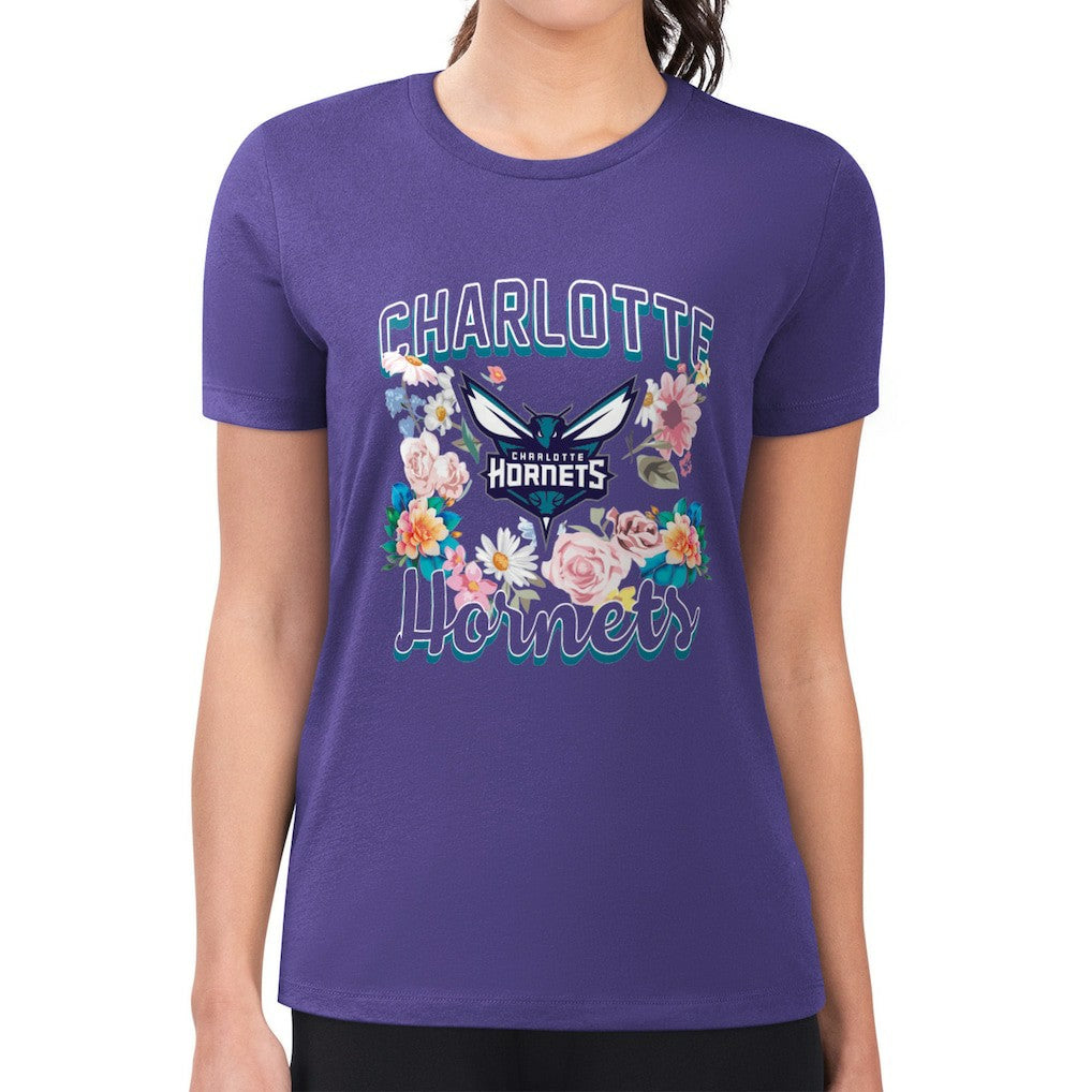 Charlotte Hornets G-III 4Her by Carl Banks Women's Super-Slim Fit Lightweight Flowers Team Logo Graphic T-Shirt - Purple discount