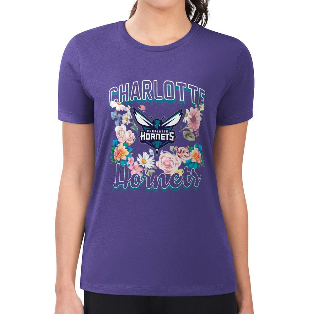 Charlotte Hornets G-III 4Her by Carl Banks Women's Super-Slim Fit Lightweight Flowers Team Logo Graphic T-Shirt - Purple discount