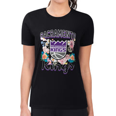 Sacramento Kings G-III 4Her by Carl Banks Women's Super-Slim Fit Lightweight Flowers Team Logo Graphic T-Shirt - Black for sale