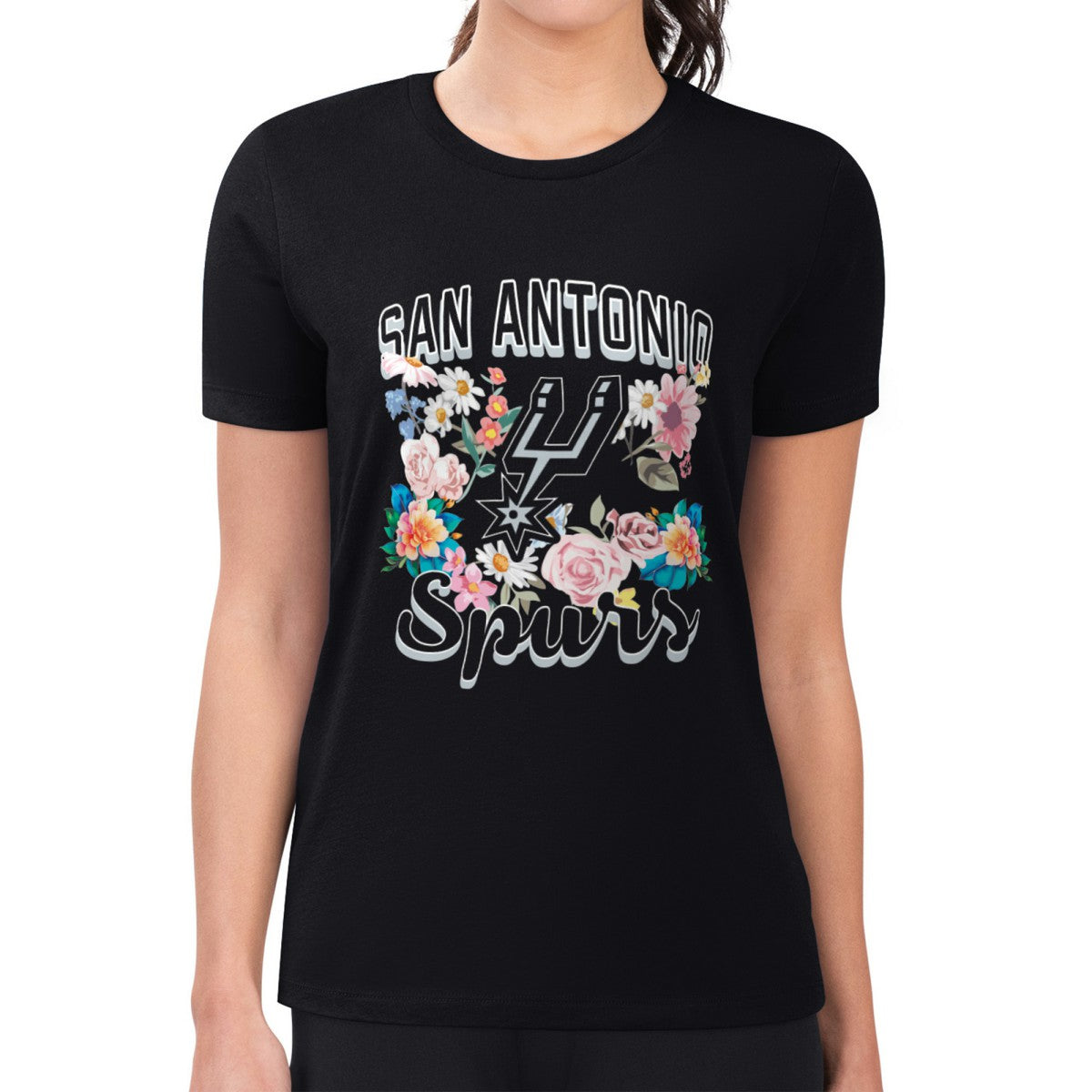 San Antonio Spurs G-III 4Her by Carl Banks Women's Super-Slim Fit Lightweight Flowers Team Logo Graphic T-Shirt - Black online