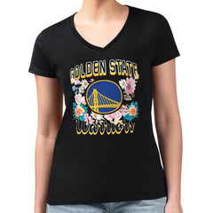 Golden State Warriors G-III 4Her by Carl Banks Women's Super-Slim Fit Lightweight Flowers Team Logo Graphic V-Neck T-Shirt sale - Black discount