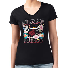 Miami Heat G-III 4Her by Carl Banks Women's Super-Slim Fit Lightweight Flowers Team Logo Graphic V-Neck T-Shirt - Black sale