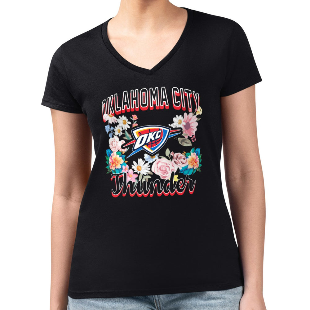 Oklahoma City Thunder G-III 4Her by Carl Banks Women's Super-Slim Fit Lightweight Flowers Team Logo Graphic V-Neck T-Shirt - Black sale
