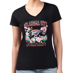 Oklahoma City Thunder G-III 4Her by Carl Banks Women's Super-Slim Fit Lightweight Flowers Team Logo Graphic V-Neck T-Shirt - Black sale