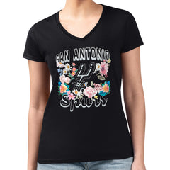 San Antonio Spurs G-III 4Her by Carl Banks Women's Super-Slim Fit Lightweight Flowers Team Logo Graphic V-Neck T-Shirt - Black discount