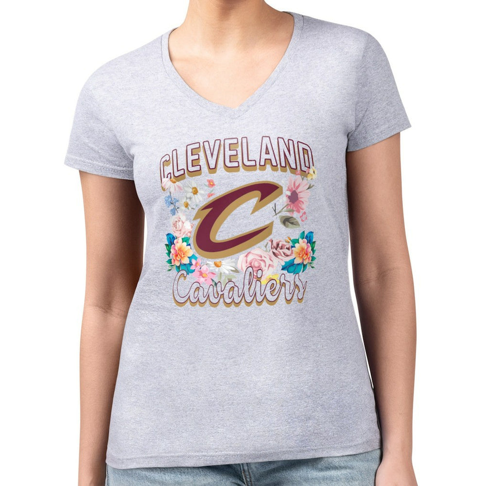 Cleveland Cavaliers G-III 4Her by Carl Banks Women's Super-Slim Fit Lightweight Flowers Team Logo Graphic V-Neck T-Shirt sale - Heather Gray discount