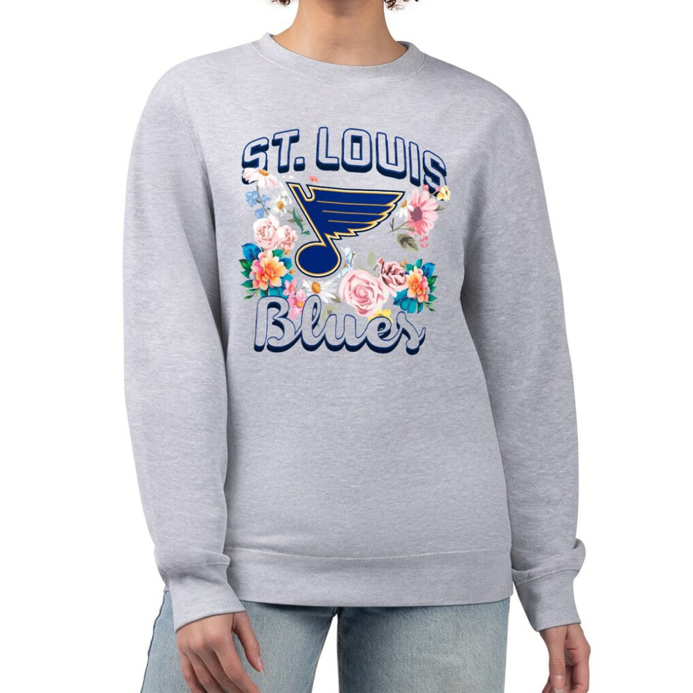 St. Louis Blues G-III 4Her by Carl Banks Women's Flower Logo Pullover Sweatshirt Heather Gray