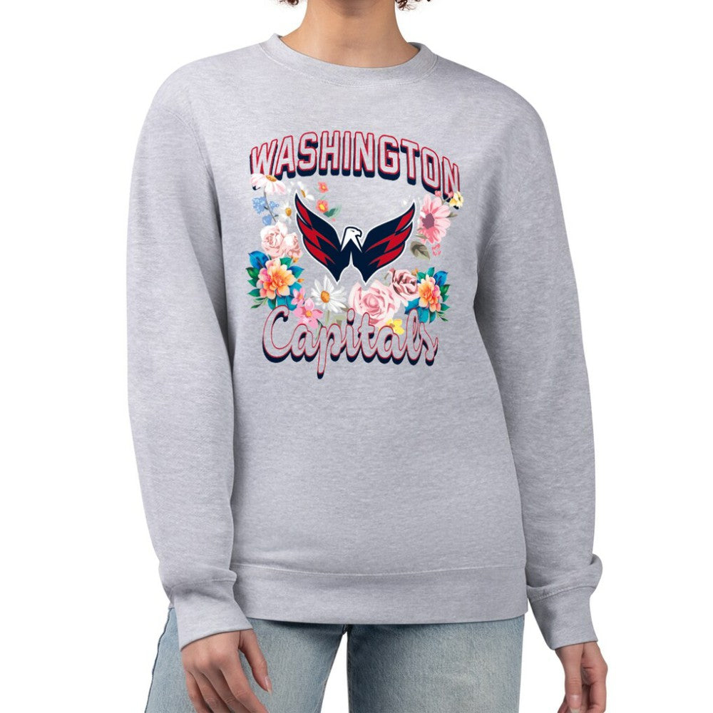 Washington Capitals G-III 4Her by Carl Banks Women's Flower Logo Pullover Sweatshirt Heather Gray