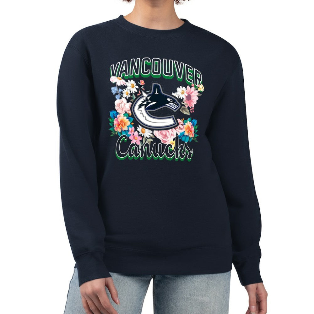 Vancouver Canucks G-III 4Her by Carl Banks Women's Flower Logo Pullover Sweatshirt Navy