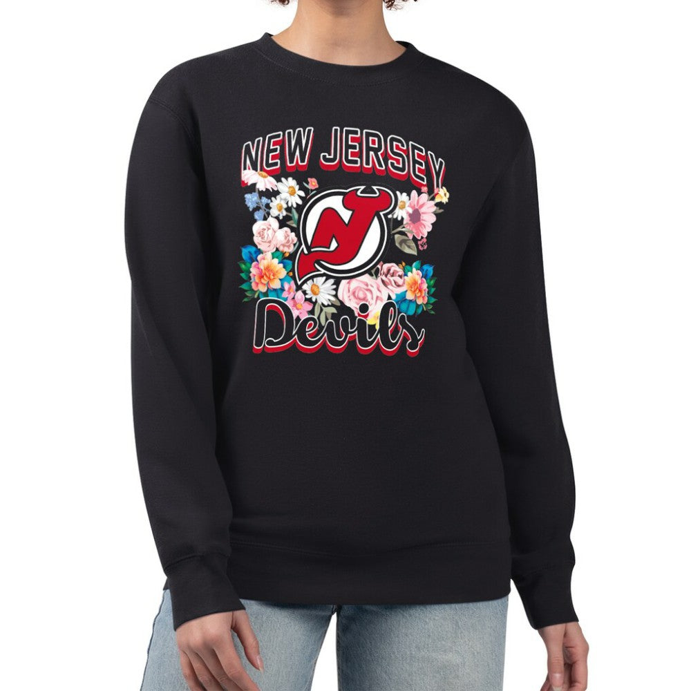 New Jersey Devils G-III 4Her by Carl Banks Women's Flower Logo Pullover Sweatshirt Black