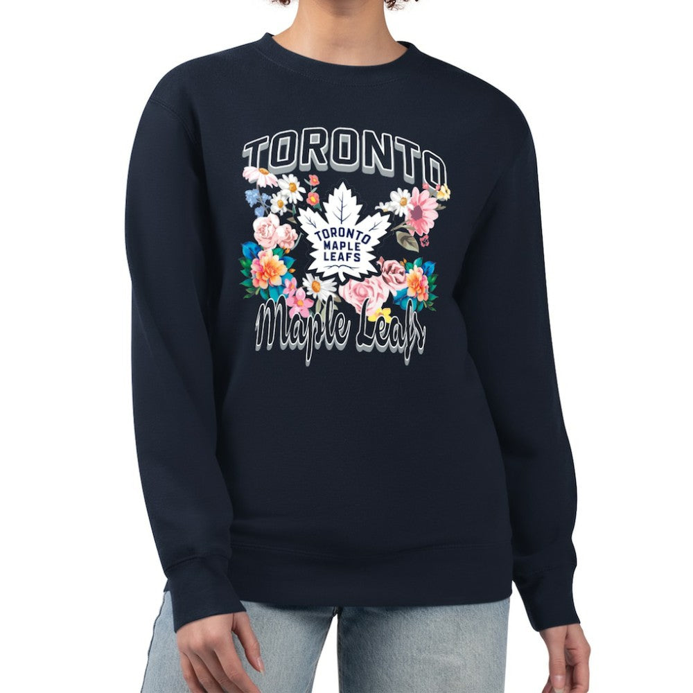 Toronto Maple Leafs G-III 4Her by Carl Banks Women's Flower Logo Pullover Sweatshirt Navy
