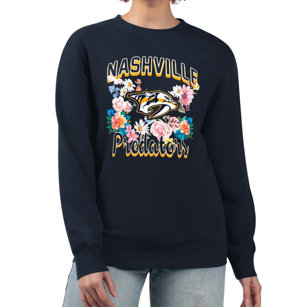 Nashville Predators G-III 4Her by Carl Banks Women's Flower Logo Pullover Sweatshirt Navy