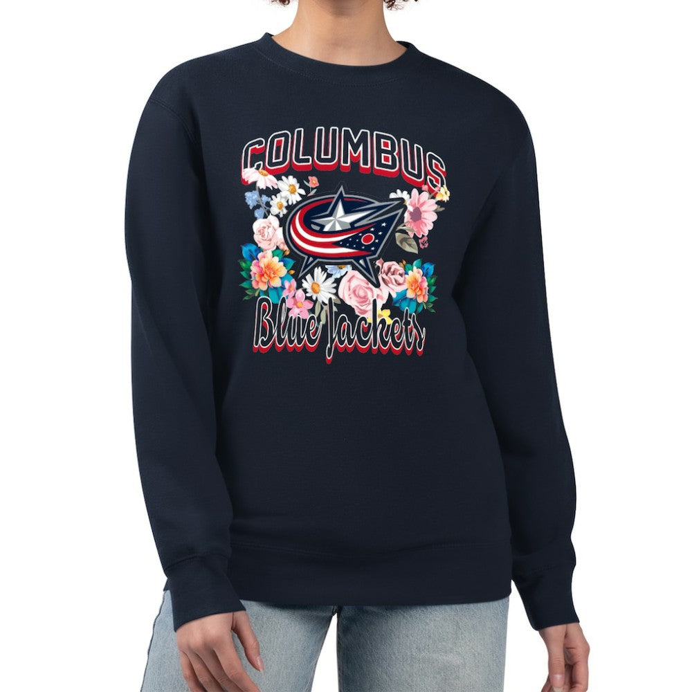 Columbus Blue Jackets G-III 4Her by Carl Banks Women's Flower Logo Pullover Sweatshirt Navy